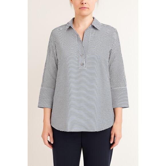 Hinson Wu Aileen Striped 3/4 Sleeve Button Back Popover Shirt Black/White 14 NWT - Picture 1 of 12